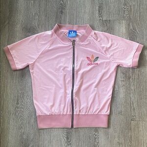 Adidas Pink Zip-Up Jacket short sleeve mesh size small tie color